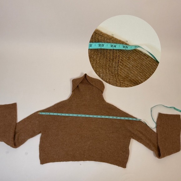 Brown‎ Ribbed Knit Turtleneck Cropped Sweater Long Sleeve Casual Chic - Picture 8 of 11